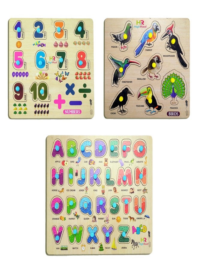 HIGHROOF® Kids Fort Pre Nursery Educational Jigsaw Puzzles for Adults Kids Learning Toys Kit Board Game 3 pcs Set of Numbers Alphabets & Birds Educational Toy - Image 1